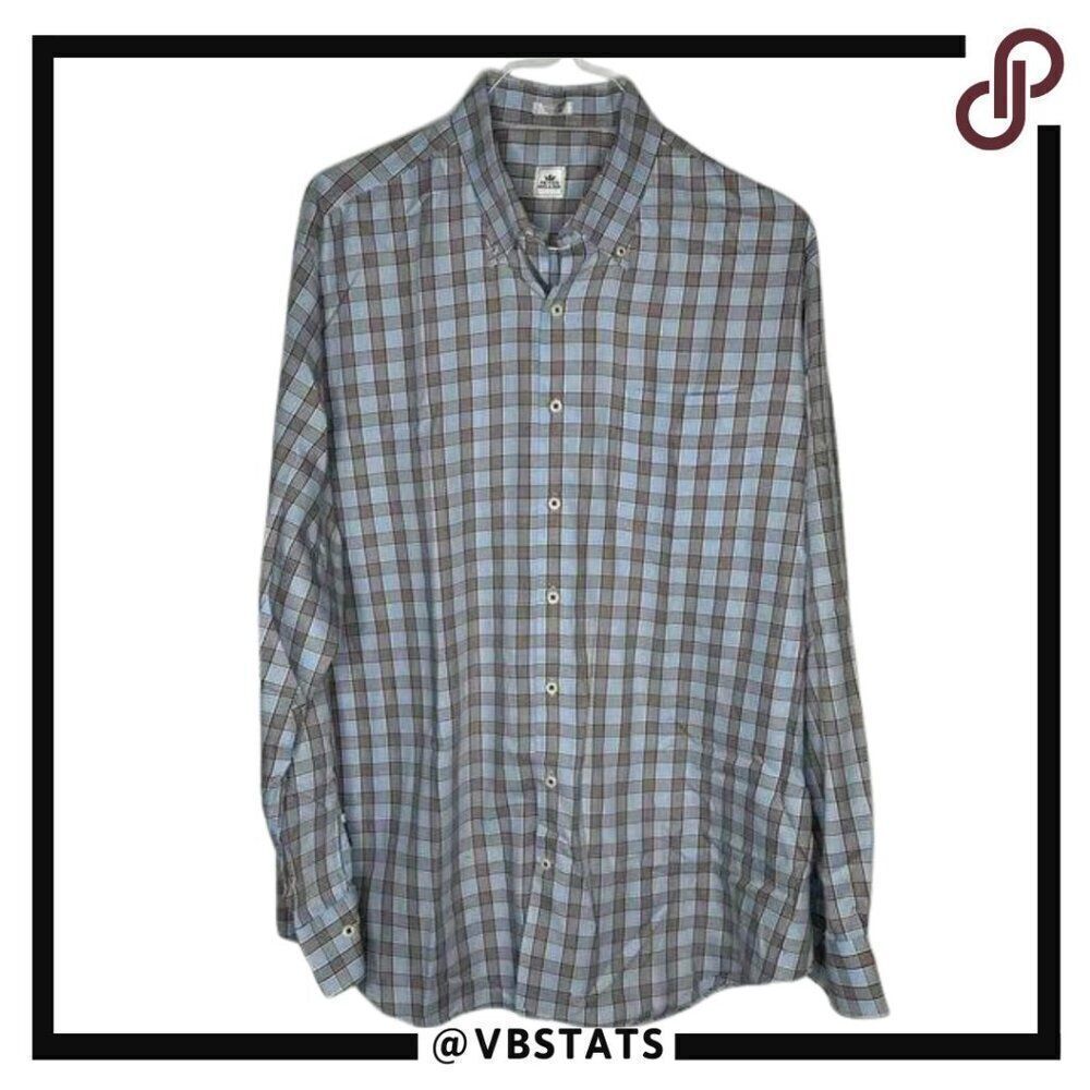 Peter Millar Sky Blue / Brown Plaid Long Sleeve Shirt in Size XL‎